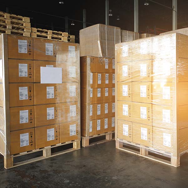 Stacked of shipment boxes at warehouse storage. package box, packaging. Manufacturing warehouse stock cargo shipping goods. Logistics and transportation.