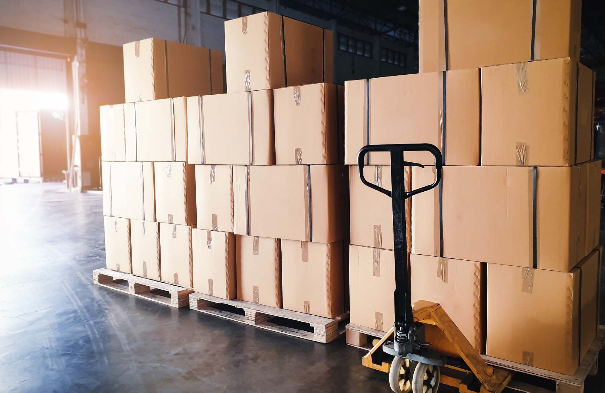 Interior of warehouse storage, stack package of shipment boxes on pallets. Interior of warehouse storage, stack package of shipment boxes on pallets, warehouse industry delivery shipment goods, logistics and transport